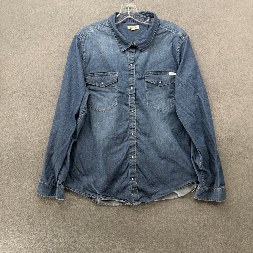 Calvin Klein Jeans Womens XXL Blue Denim Snap Button Down Western Shirt Medium